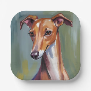 Italiaanse Windhond   Honden Waterverfschilderij Papieren Bordje