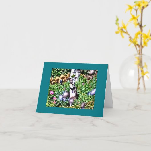 Italiaanse windhond in de tuin Note Kaart (Gele Bloem)