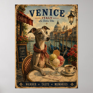 Italiaanse windhond in Venetië vintage reisposter Poster