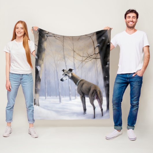 Italiaanse Windhond Laat het Sneeuwen Kerstmis Fleece Deken (In situ)