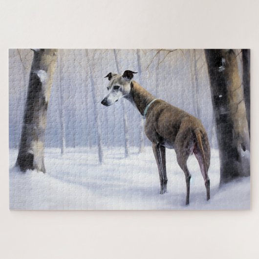 Italiaanse Windhond Laat het Sneeuwen Kerstmis Legpuzzel (Horizontaal)