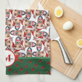Italiaanse Windhond Patroon Monogram Kerstmis Hond Theedoek (Quarter Fold)