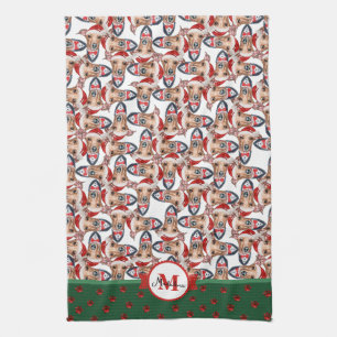 Italiaanse Windhond Patroon Monogram Kerstmis Hond Theedoek