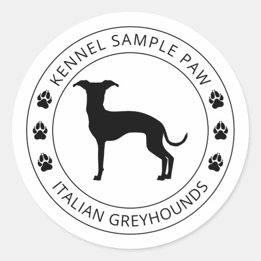 Italiaanse Windhond Silhouet Met Poten En Tekst Ronde Sticker (Voorkant)