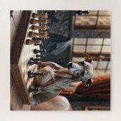 Italiaanse windhond speelt schaak legpuzzel (Horizontaal)