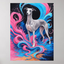 Italiaanse Windhond Tekening met Kleurrijke Water Poster