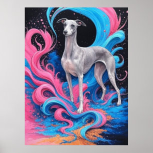 Italiaanse Windhond Tekening met Kleurrijke Water  Poster