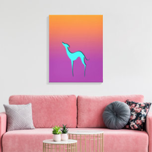 Italiaanse Windhond Whippet blauwe silhouet Ombre Canvas Afdruk