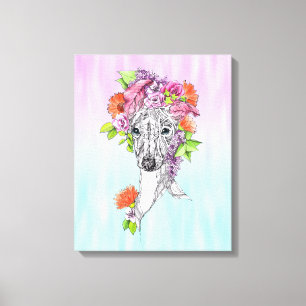 Italiaanse windhond whippet hond tekening bloemen canvas afdruk