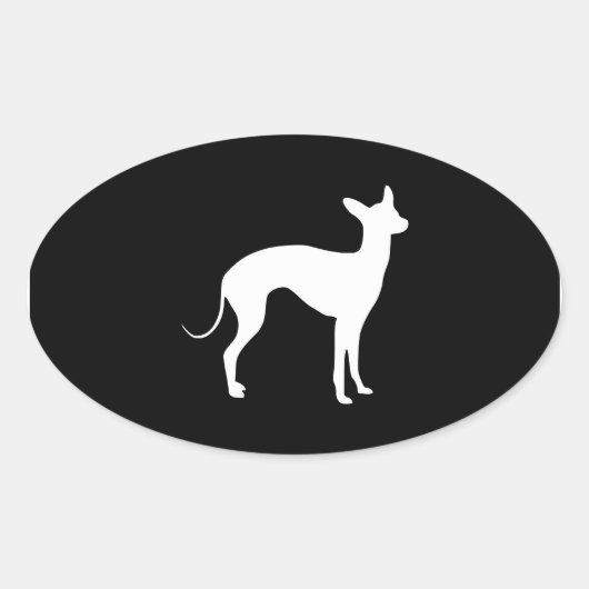 Italiaanse Windhond Wit op Zwart Ovale Sticker (Voorkant)