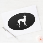 Italiaanse Windhond Wit op Zwart Ovale Sticker (Envelop)