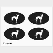 Italiaanse Windhond Wit op Zwart Ovale Sticker (Vel)