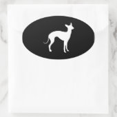 Italiaanse Windhond Wit op Zwart Ovale Sticker (Tas)