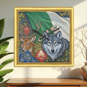 Italiaanse wolf en hert, art nouveau, modern patri vierkante klok