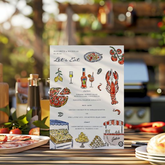 Italiaanse Zomer Aquarel Trouwmenu Menu