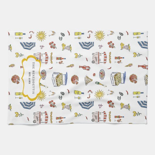 Italiaanse zomer Doodle Monogram Theedoek (Horizontaal)