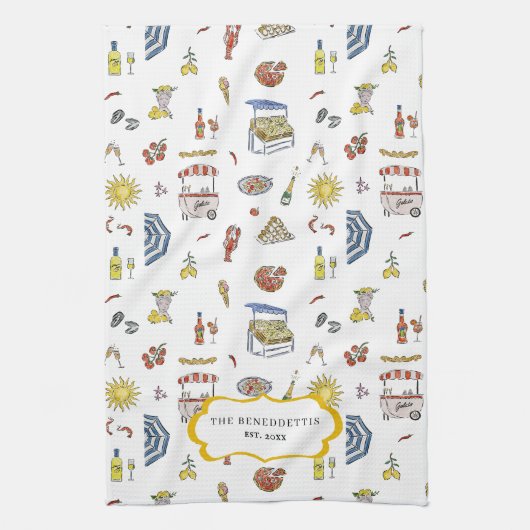 Italiaanse zomer Doodle Monogram Theedoek (Verticaal)