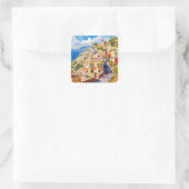 Italiaanse zomer ,Positano, Italië Amalfi Kust Zon Vierkante Sticker (Tas)