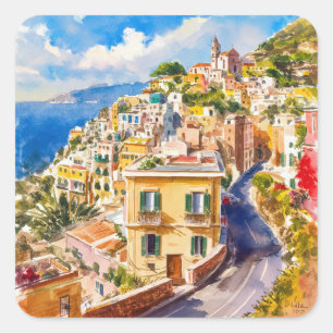 Italiaanse zomer ,Positano, Italië Amalfi Kust Zon Vierkante Sticker