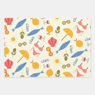 Italiaanse zomerse strandvoedselpatroon La Dolce V Inpakpapier Vel