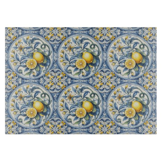 Italian Amalfi blue white tiles lemons Snijplank (Voorkant)