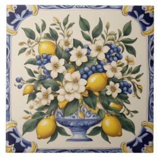 Italian Amalfi Lemon Ceramic Blue Gold Tile Tegeltje