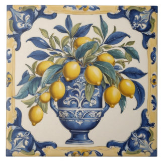 Italian Amalfi Lemon Ceramic Blue Gold Tile Tegeltje