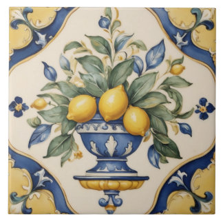 Italian Amalfi Lemon Ceramic Blue Gold Tile Tegeltje