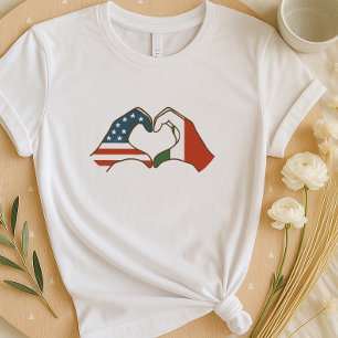 Italian American Heart Shirt Twee vlaggen hand