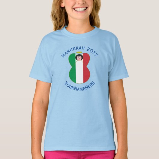 Italian Angel Hanukkah Flag Personalized Girl:s T-shirt (Voorkant)