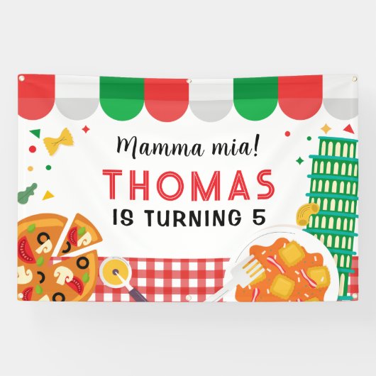 Italian Birthday Party backdrop Spandoek (Horizontaal)