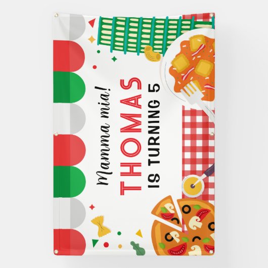 Italian Birthday Party backdrop Spandoek (Verticaal)