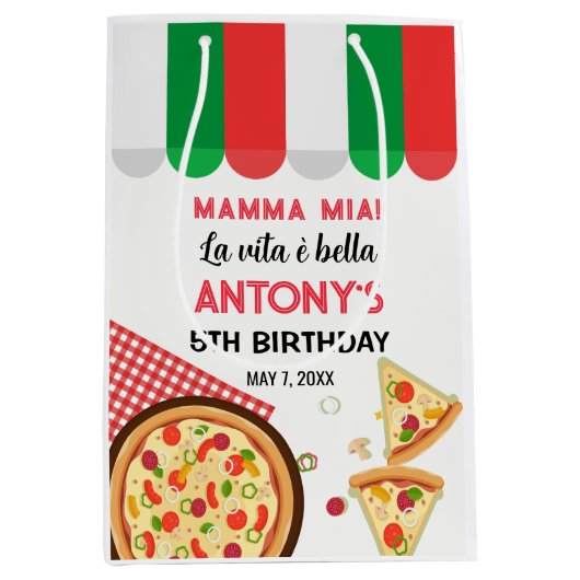  Italian Birthday Pizza Party Medium Cadeauzakje (Voorkant)