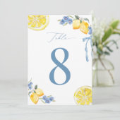 Italian Blue Bow Lemon Wedding 5x7 Table Number Kaart (Staand voorkant)