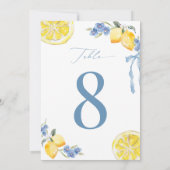 Italian Blue Bow Lemon Wedding 5x7 Table Number Kaart (Achterkant)