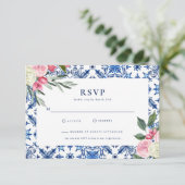 Italian Blue Floral Mamma Mia Response Kaart (Staand voorkant)