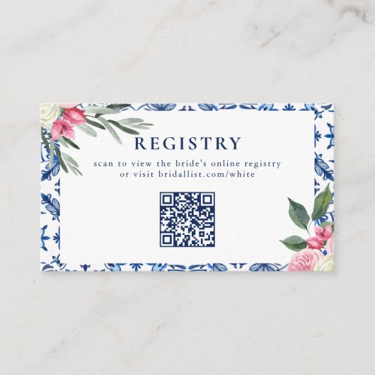 Italian Blue Floral Vrijgezellenfeest Enclosure Ka Visitekaartje (Voorkant)