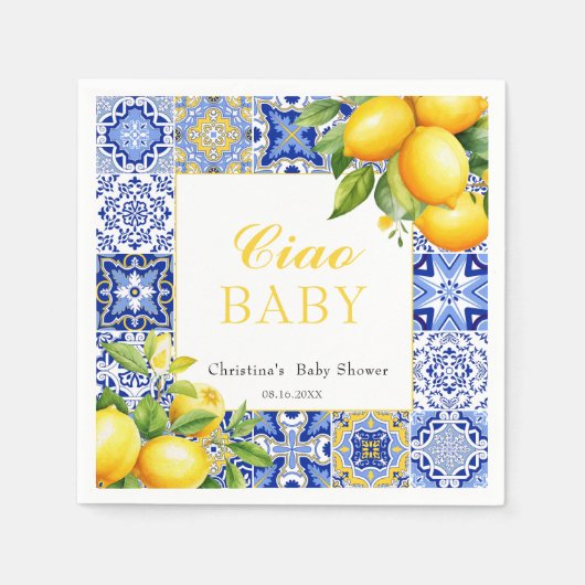 Italian Blue Tegel Citrus Lemon Baby shower Servet (Voorkant)