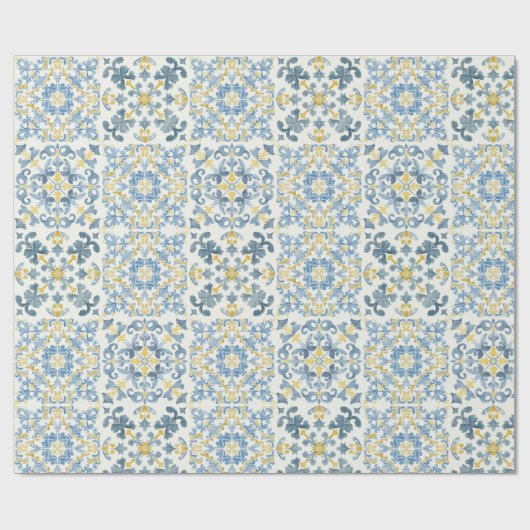 Italian Blue Tegel Lemon Cadeaupapier (Vlak)