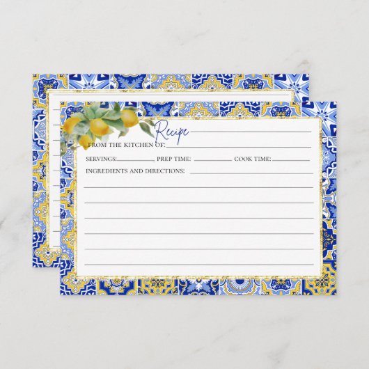Italian Blue Tegels Citrus Lemon Recept Kaart (Voorkant / Achterkant)