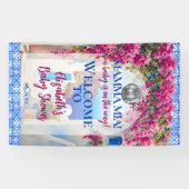Italian Blue Tile Pink Flowers Mamma Mia Party Spandoek (Horizontaal)