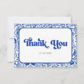Italian Blue Tile Retro Bridal Shower Bedankkaart (Voorkant)