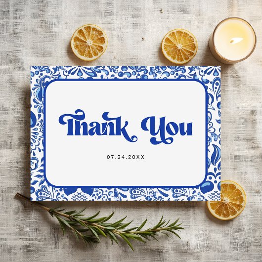 Italian Blue Tile Retro Bridal Shower Bedankkaart