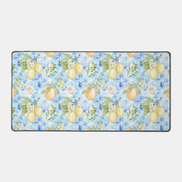 Italian Blue Tile Yellow Citrus Watercolor Bureaumat