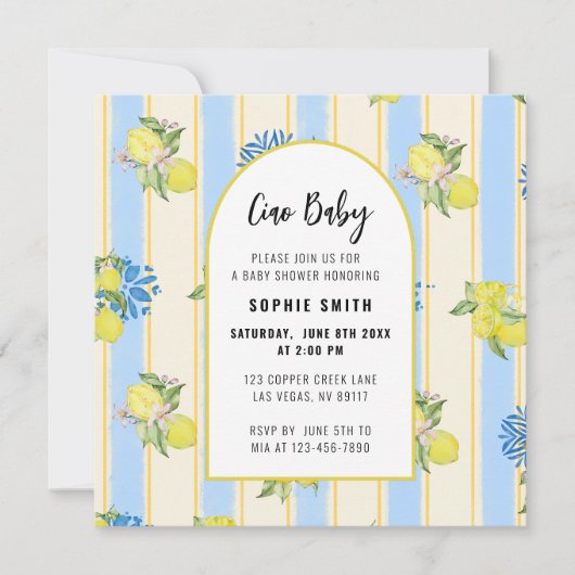 Italian Blue Tiles, Ciao Baby, Lemons square Kaart (Voorkant)