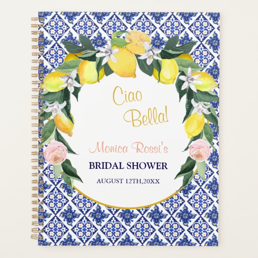 Italian Blue Tiles Lemons Ciao Bella Bridal Shower Planner (Voorkant)