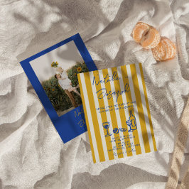 Italian Blue Yellow Hand Written Photo Wedding Kaart