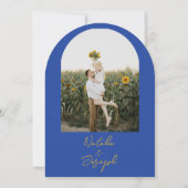 Italian Blue Yellow Written Photo Arch Wedding Kaart (Achterkant)