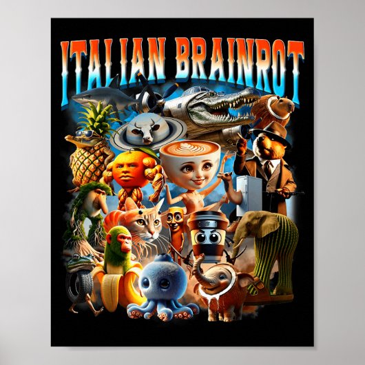 Italian Brainrot Characters Funny Meme Pular Trend Poster (Voorkant)
