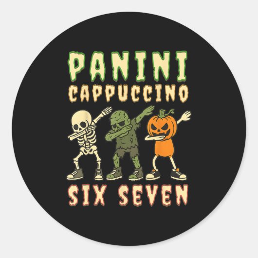Italian Brainrot Halloween Panini Cappuccino Six S Ronde Sticker (Voorkant)